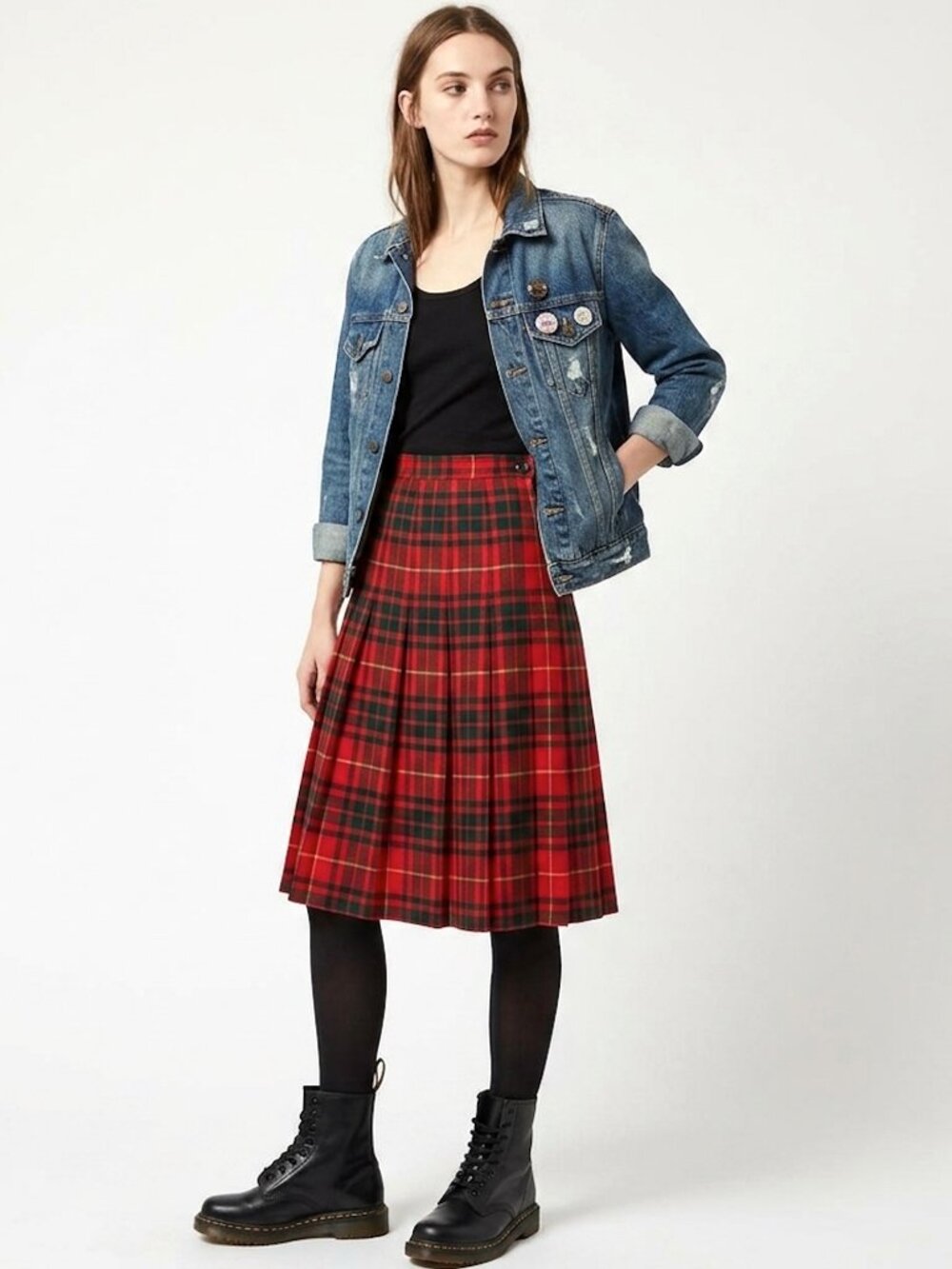 Vintage 1950s Red Plaid Wool Skirt Windsor Sportswear of Boston 26.5" W